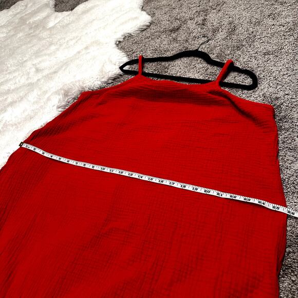 H&M Red Cotton Summer Gauzy Dress Size Large - Picture 4 of 7